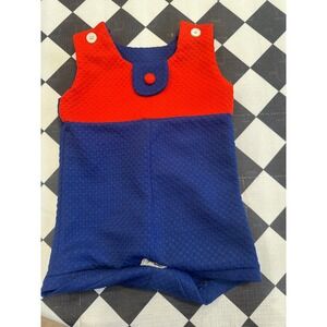 Vintage Style Baby Romper Red Blue Colorblock Textured Knit Snap Bottom